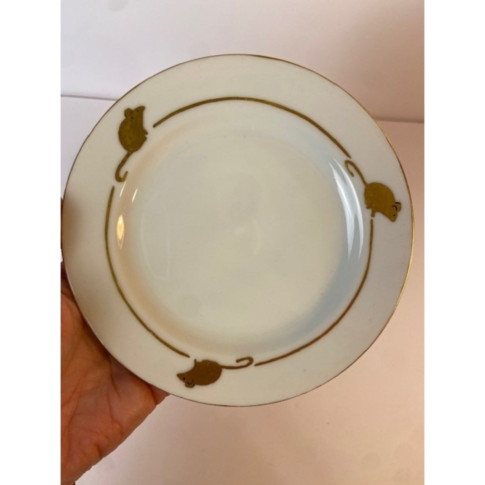 Whimsical Gold Mice Plates Set of 7 Signed Antique Haviland France Hand Painted